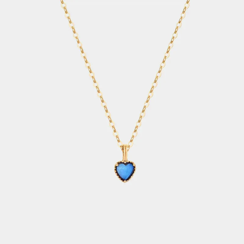 Blue Opal Heart Pendant Necklace full necklace view on a light background