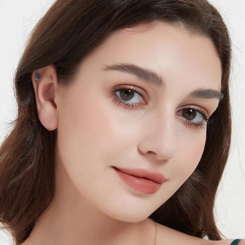 Blue Opal Lace-Halo Single Stud Earring side profile view