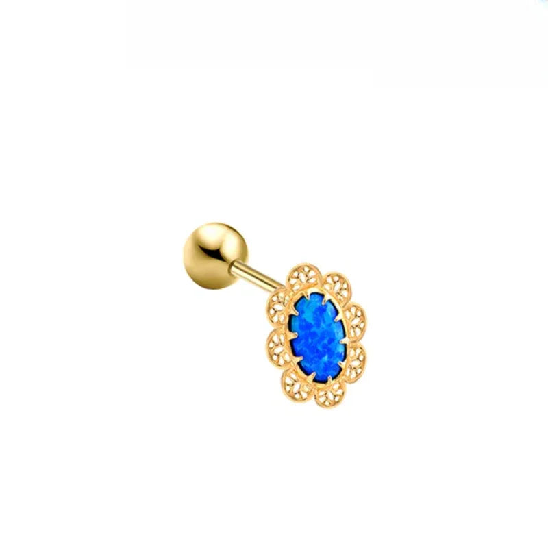 Blue Opal Lace-Halo Single Stud Earring worn on the hand