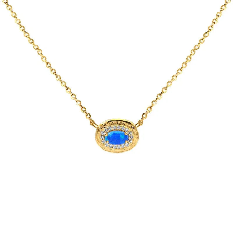 Blue Opal Oval Pendant Necklace close-up pendant detail