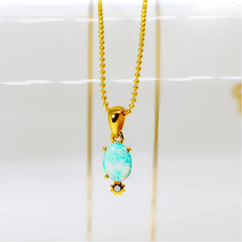 Blue Opal Petite Pendant Necklace alternate full necklace view
