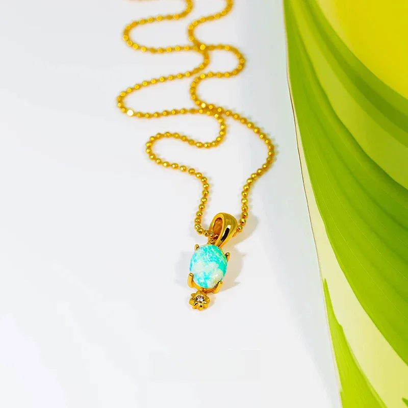Blue Opal Petite Pendant Necklace close-up pendant detail
