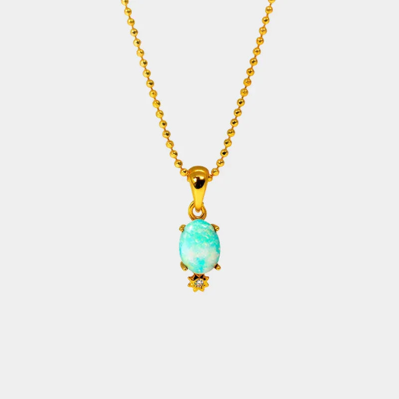 Blue Opal Petite Pendant Necklace full necklace view on a light background