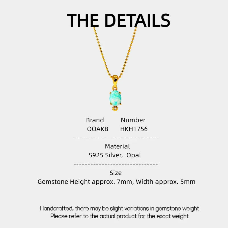 Blue Opal Petite Pendant Necklace specification card with material and size details