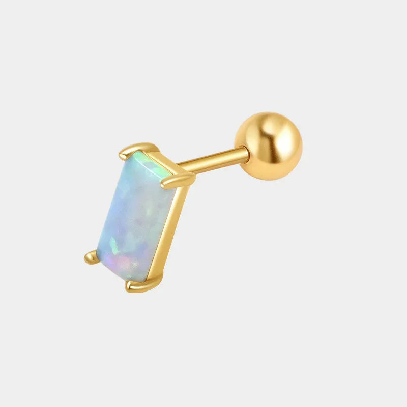 Blue Opal Rectangular Single Stud Earring front product view on a light background