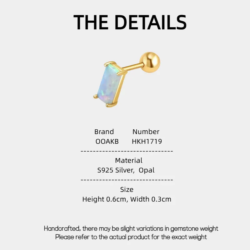 Blue Opal Rectangular Single Stud Earring specification card with material and size details