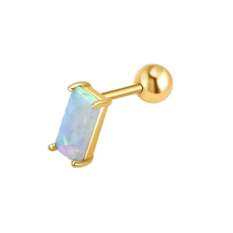 Blue Opal Rectangular Single Stud Earring worn on the hand