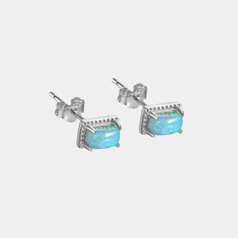 Blue Opal Square Stud Earrings front product view on a light background