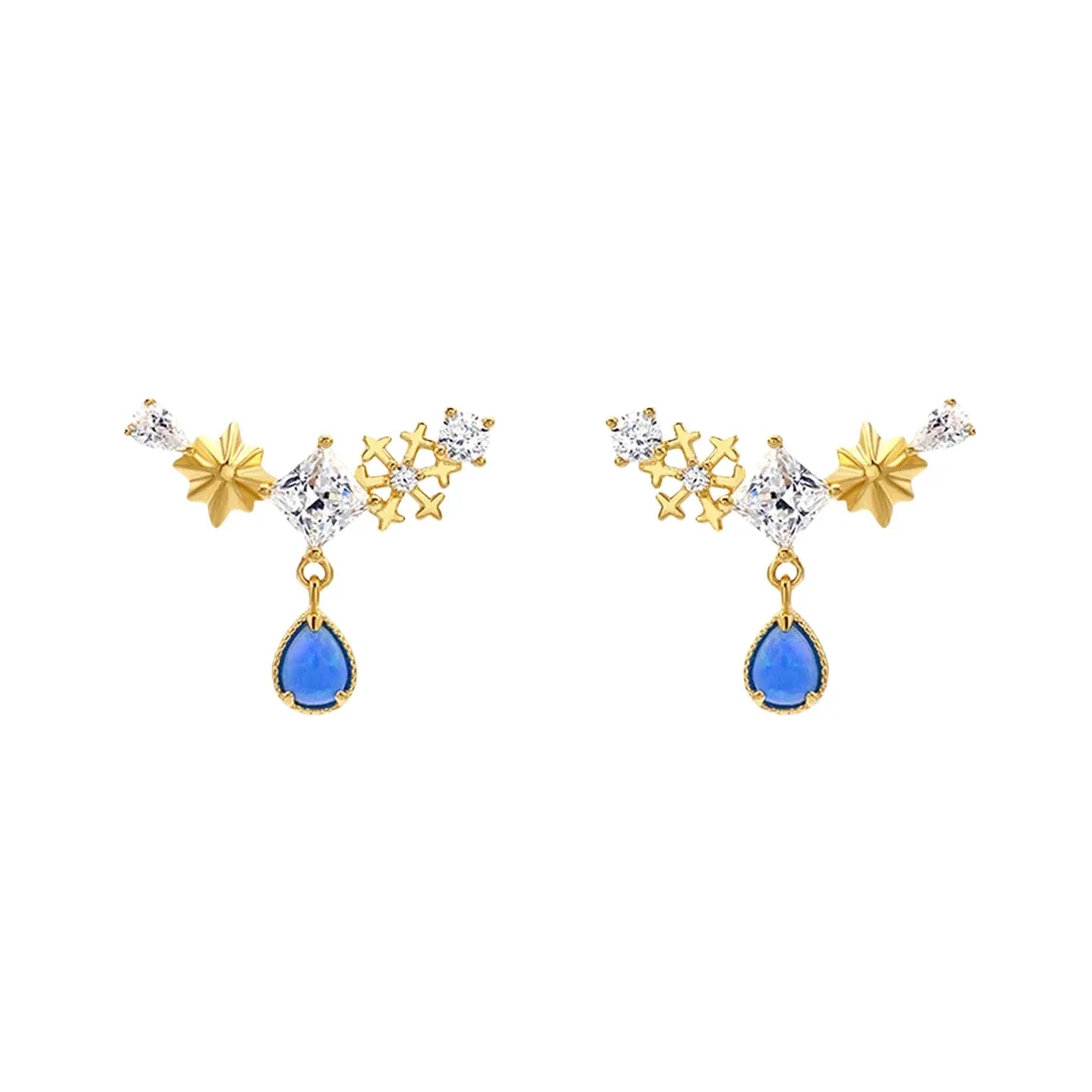 Blue Opal Starburst Drop Earrings angled product view