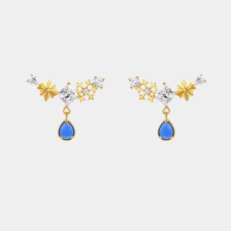 Blue Opal Starburst Drop Earrings front product view on a light background