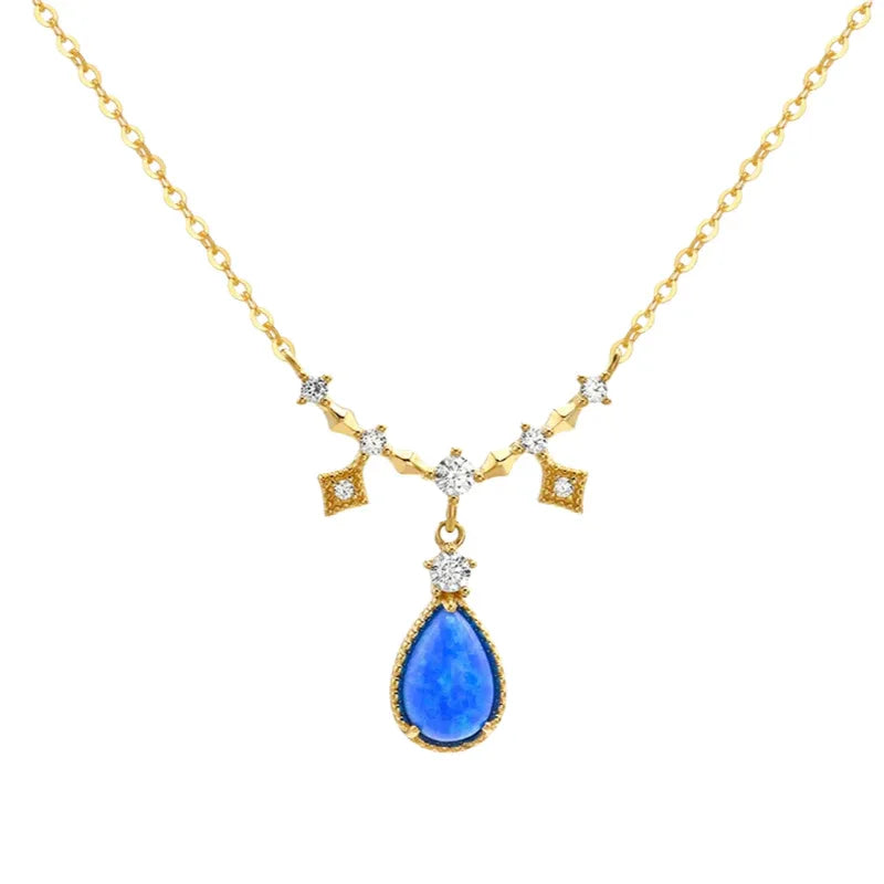 Blue Opal Teardrop Station Necklace close-up pendant detail