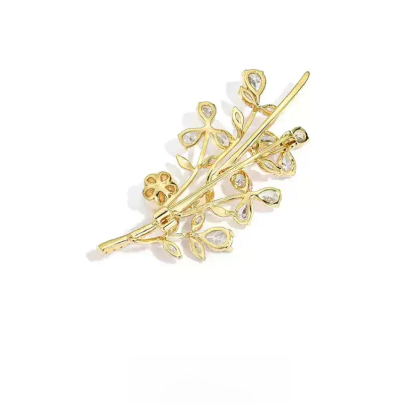 Shell Pearl Leafy Branch Brooch — angled product view showing the branch structure