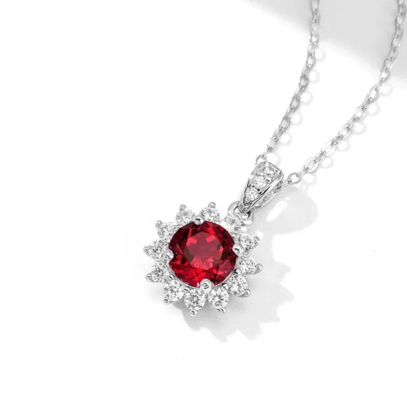 Brilliant Series Four-Claw Ruby Sunflower Necklace S925 Silver — clasp and chain detail