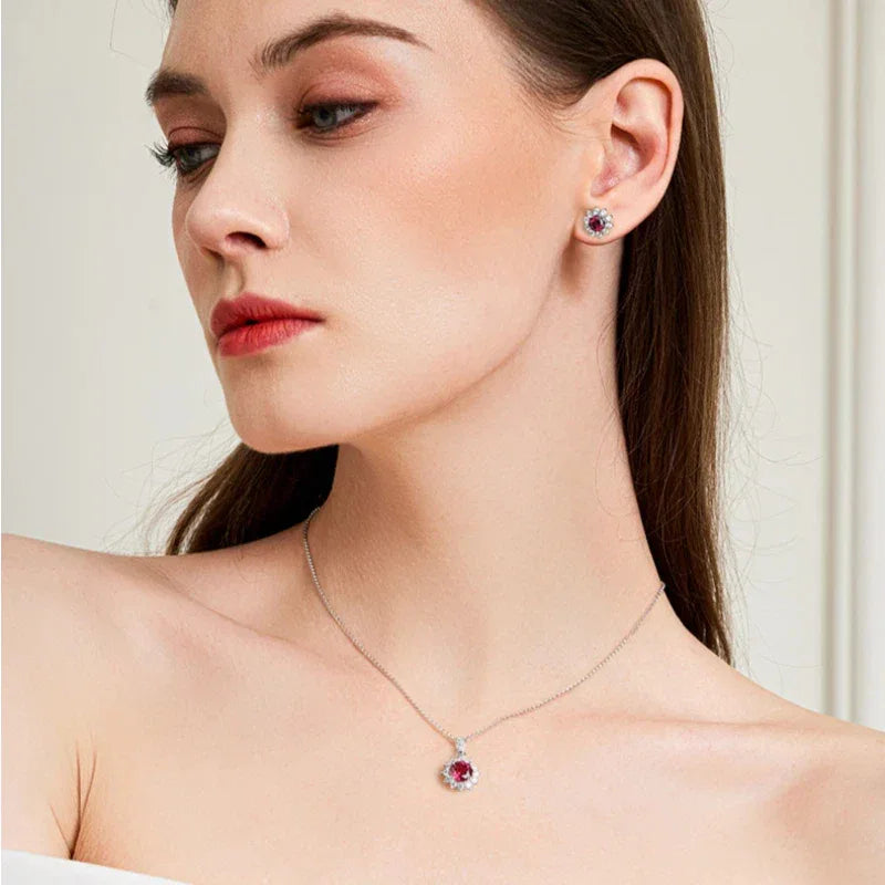 Brilliant Series Four-Claw Ruby Sunflower Necklace S925 Silver — full necklace view
