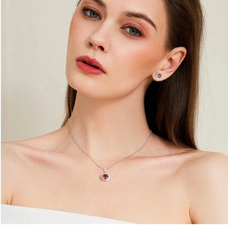 Brilliant Series Four-Claw Ruby Sunflower Necklace S925 Silver — necklace worn at neckline