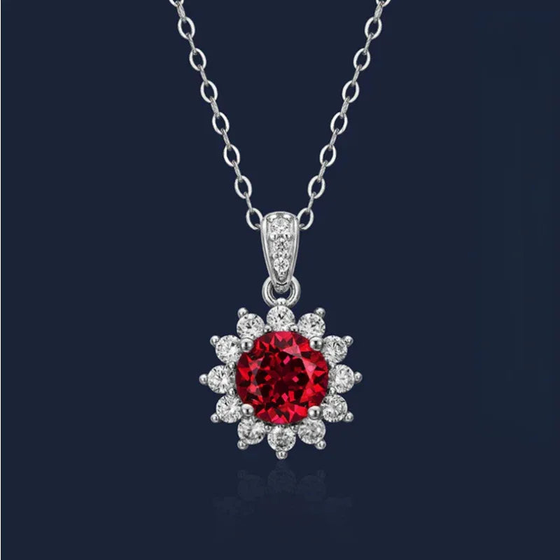 Brilliant Series Four-Claw Ruby Sunflower Necklace S925 Silver — pendant setting detail