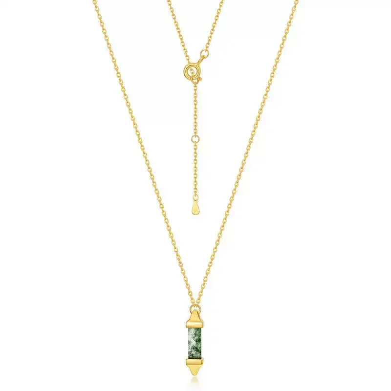 Bullet-Shaped Moss Agate Pendant Necklace — angled pendant and chain detail 4