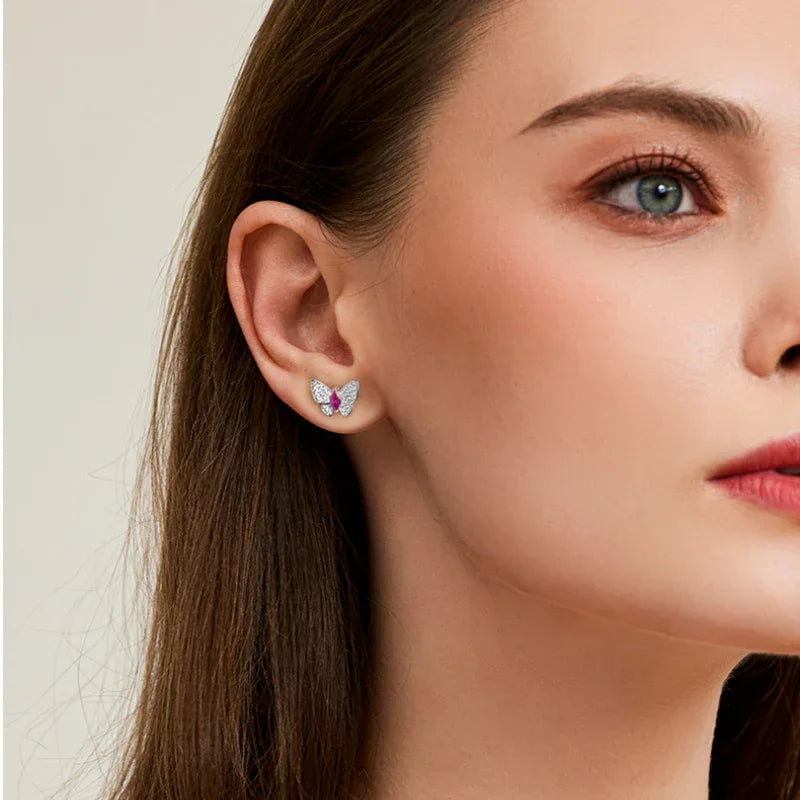Butterfly Dream Series Ruby Flexible Butterfly Earrings — earrings worn on ear