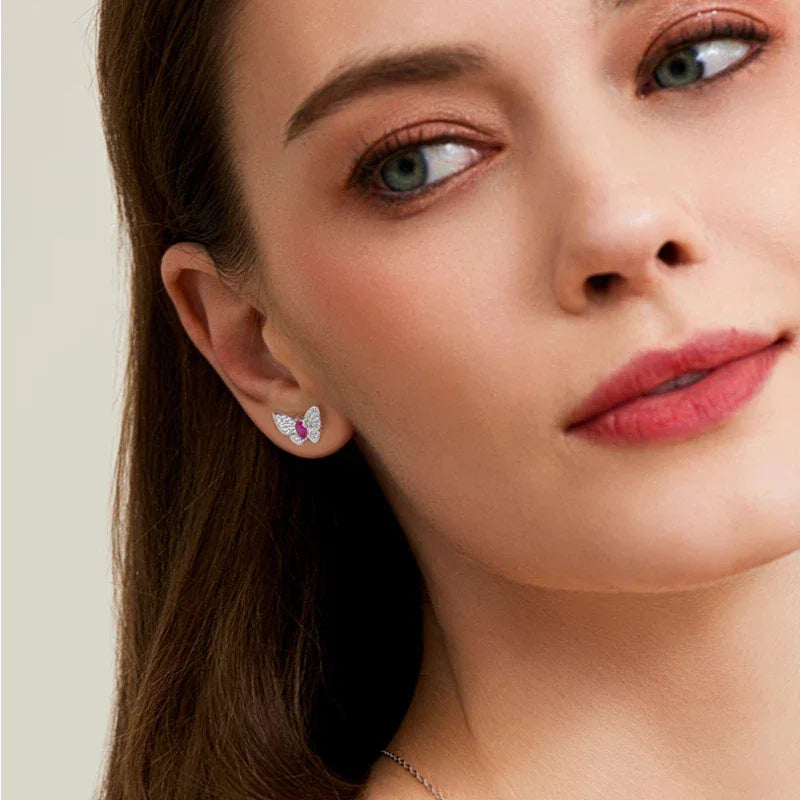 Butterfly Dream Series Ruby Flexible Butterfly Earrings — side and post detail