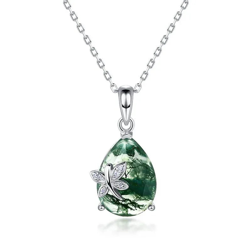 Butterfly Moss Agate Pendant Necklace — full necklace arrangement 5