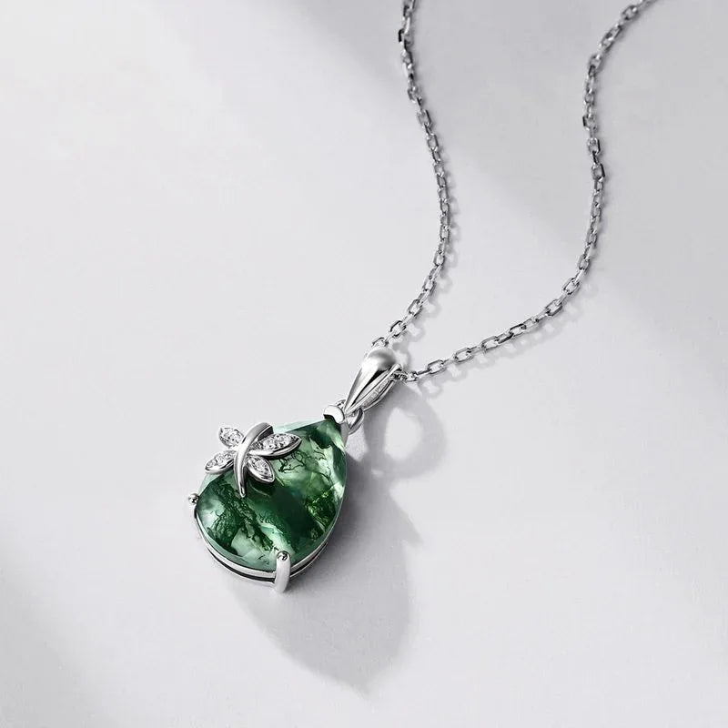 Butterfly Moss Agate Pendant Necklace — pendant close-up 3