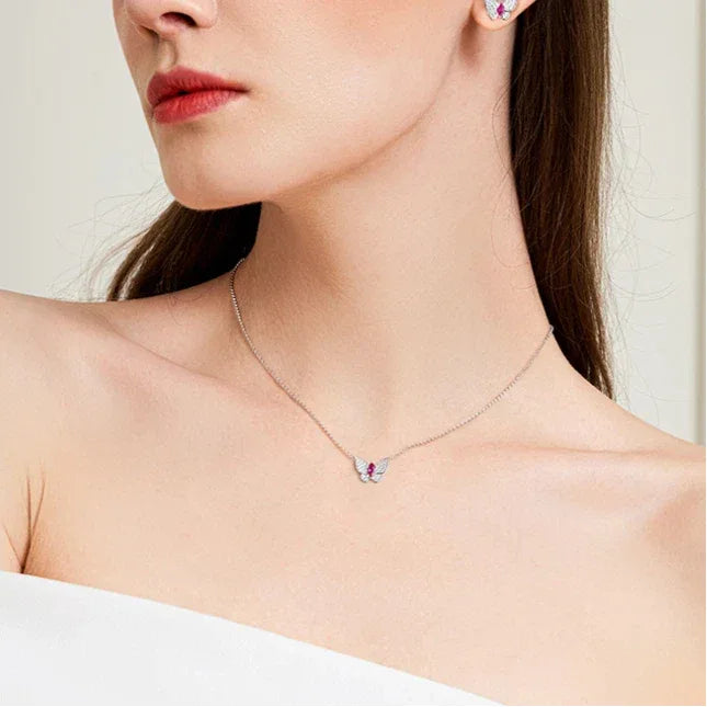 Butterfly Ruby Necklace S925 Silver — alternate necklace view