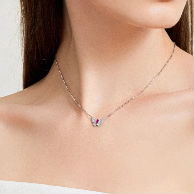 Butterfly Ruby Necklace S925 Silver — full necklace view