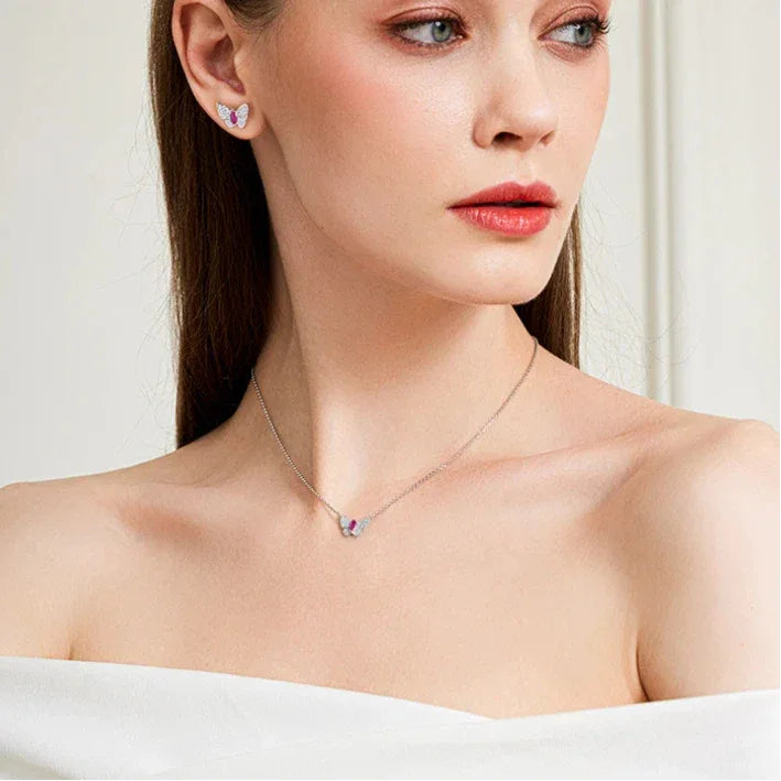 Butterfly Ruby Necklace S925 Silver — necklace worn at neckline