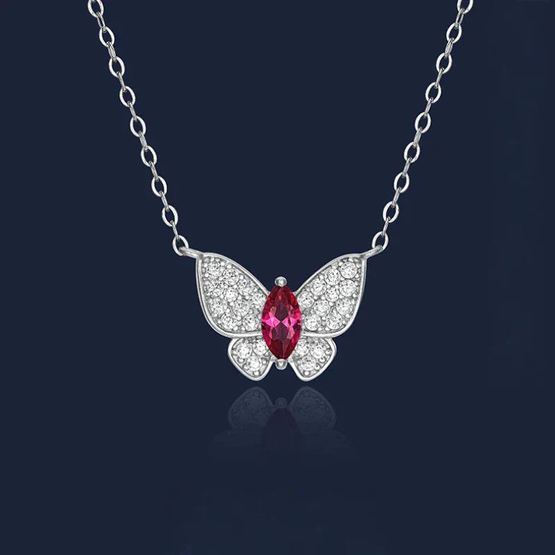 Butterfly Ruby Necklace S925 Silver — pendant setting detail
