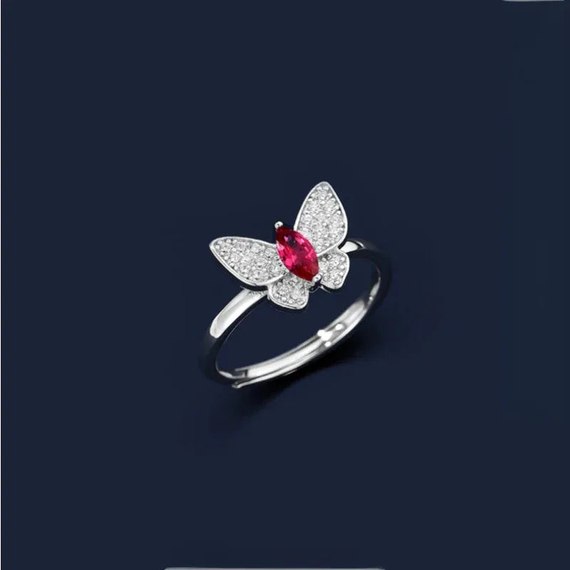 Butterfly Ruby Ring S925 Silver — close-up of ruby setting