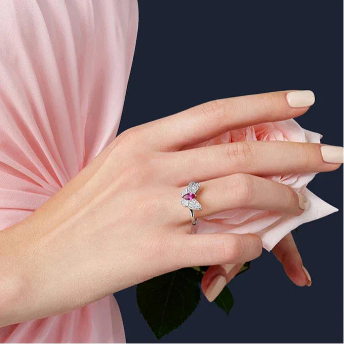 Butterfly Ruby Ring S925 Silver — ring worn on hand