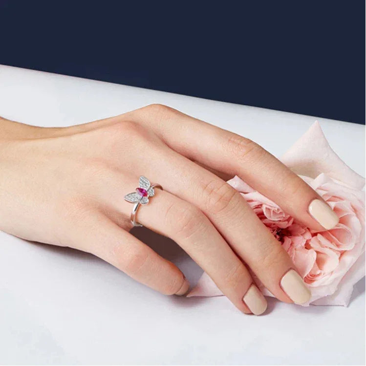 Butterfly Ruby Ring S925 Silver — side profile of ring