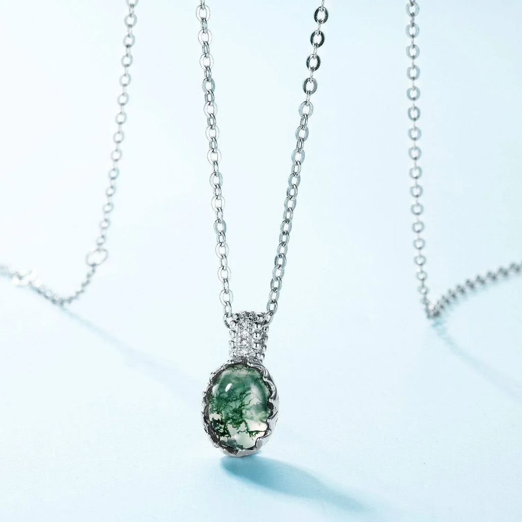 Cabochon Moss Agate Collarbone Pendant — pendant close-up 3