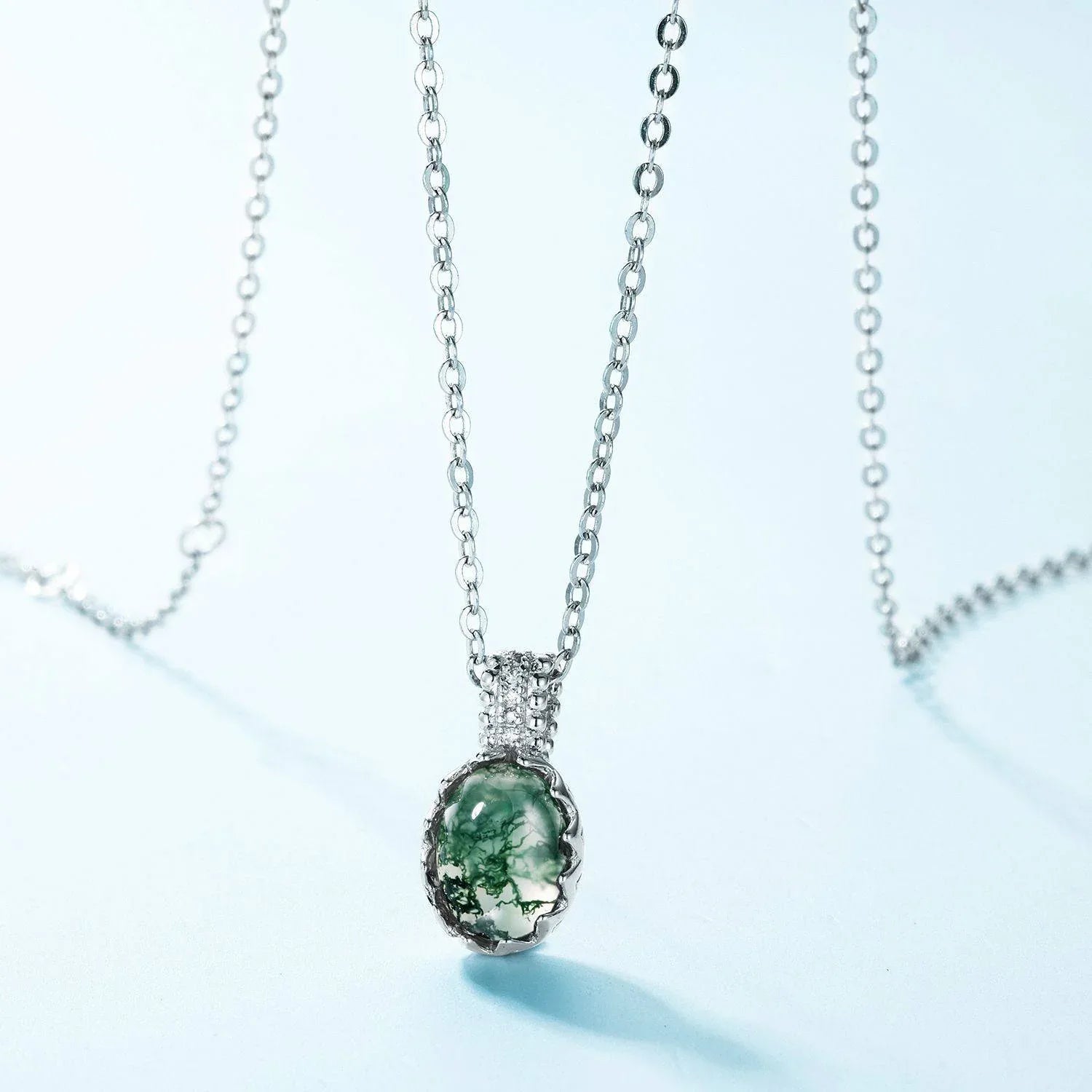 Cabochon Moss Agate Collarbone Pendant — pendant close-up 3
