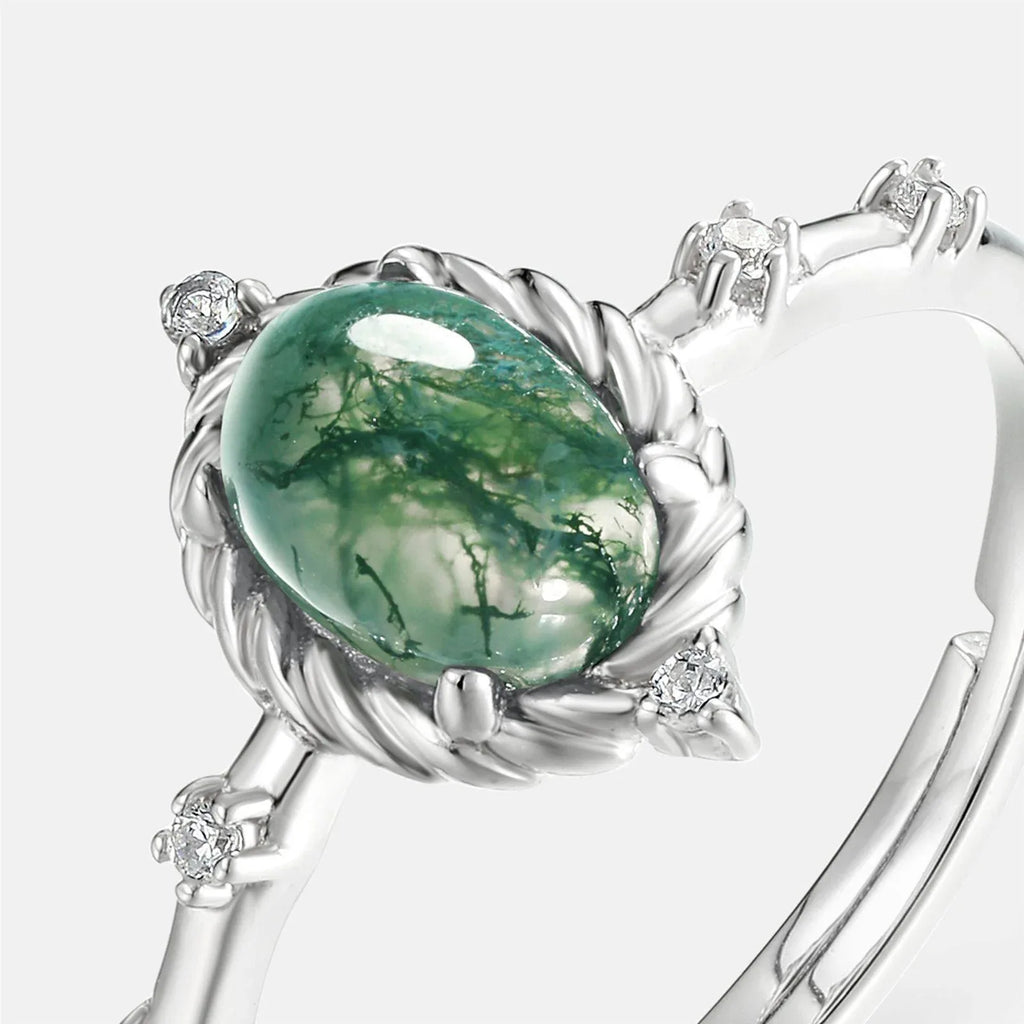 Cabochon Moss Agate Open Ring — front setting detail 3