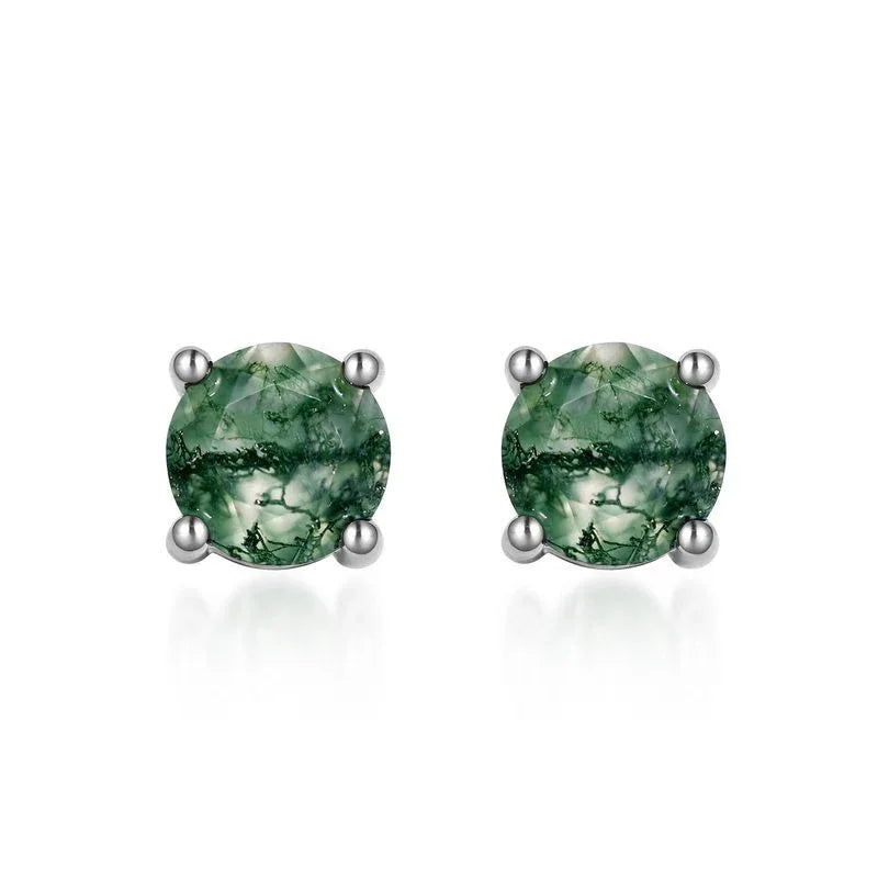 Cabochon Moss Agate Round Earrings — angled product view 5