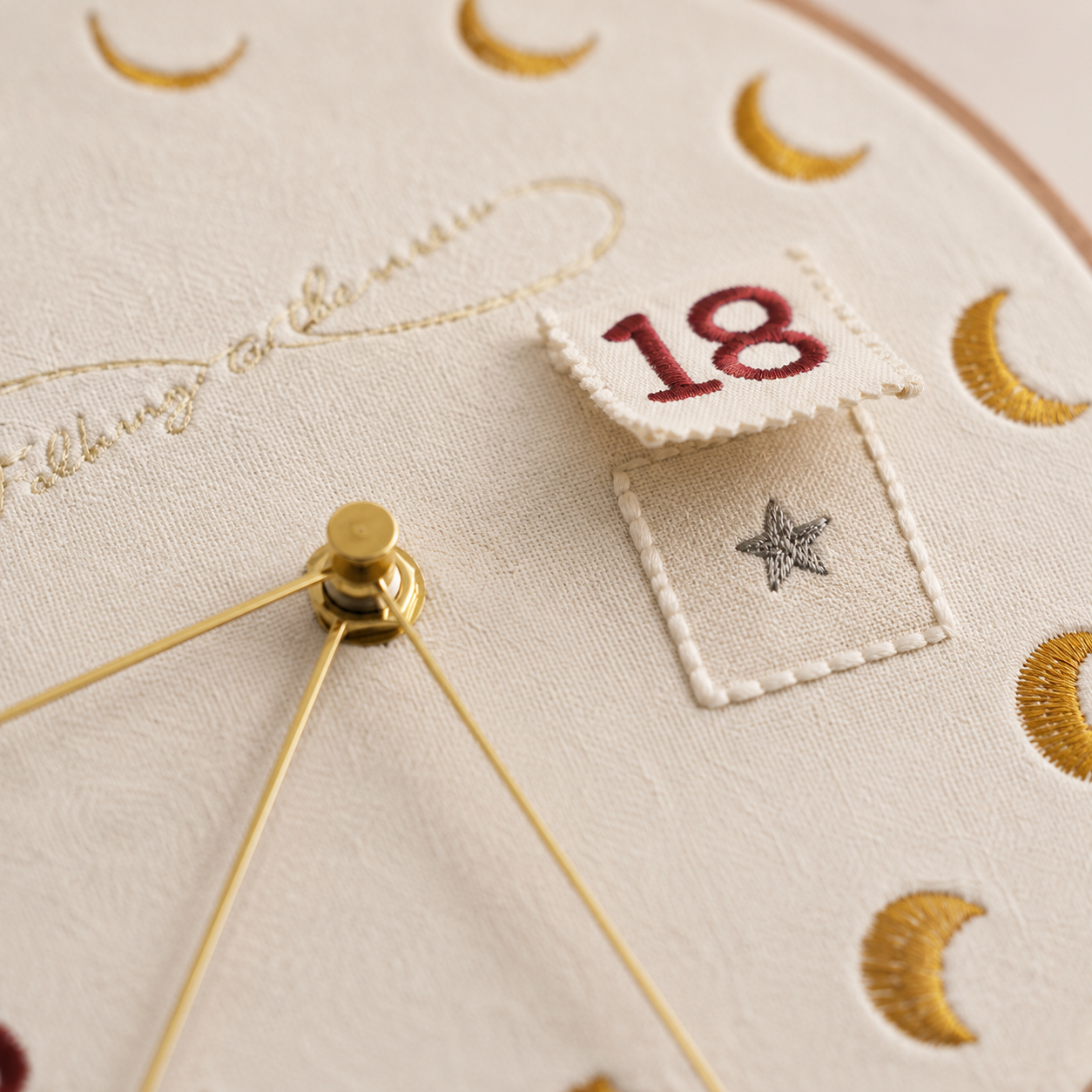 Celestial Hidden Date Embroidery Clock, styled product view