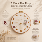 Celestial Hidden Date Embroidery Clock, close-up detail