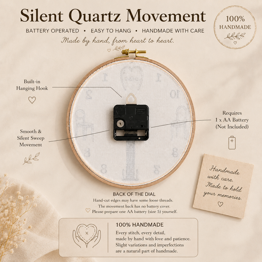 Celestial Hidden Date Embroidery Clock, craftsmanship details