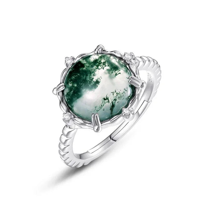 Charming Moss Agate Open Ring — angled product view 5