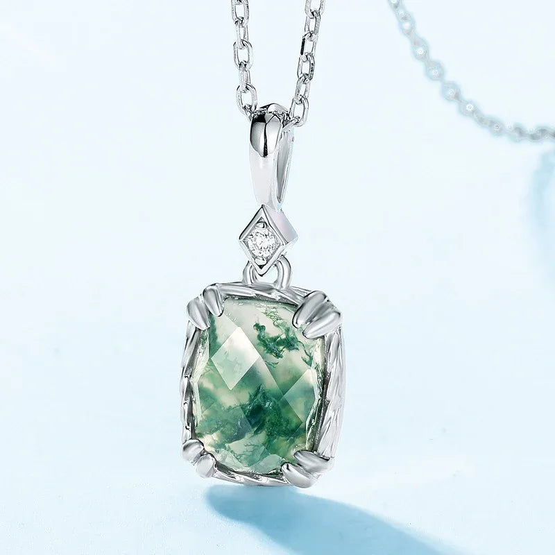 Checkered Surface Moss Agate Pendant — full necklace arrangement 5