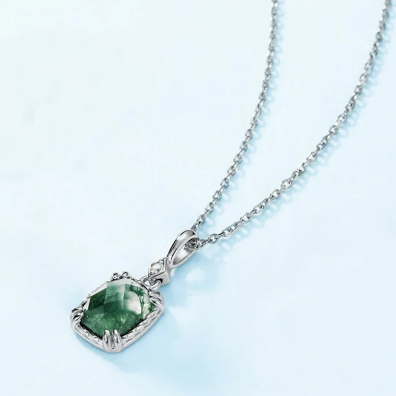 Checkered Surface Moss Agate Pendant — pendant close-up 3