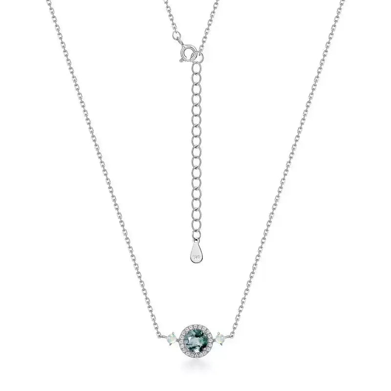 Classic Moss Agate Pendant Necklace — angled pendant and chain detail 4