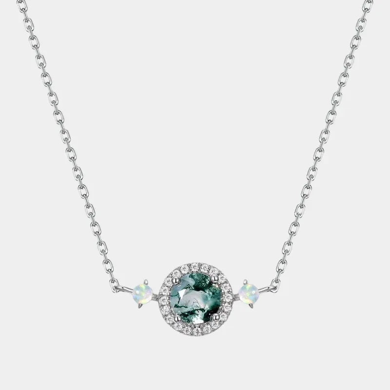 Classic Moss Agate Pendant Necklace — full necklace view on a light background