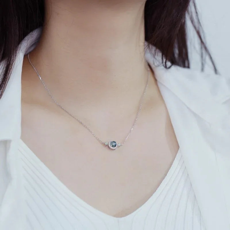 Classic Moss Agate Pendant Necklace — neckline scale view 2