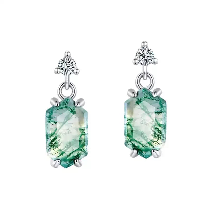 Claw Setting Moss Agate Earrings Unisex — side profile and band detail 4