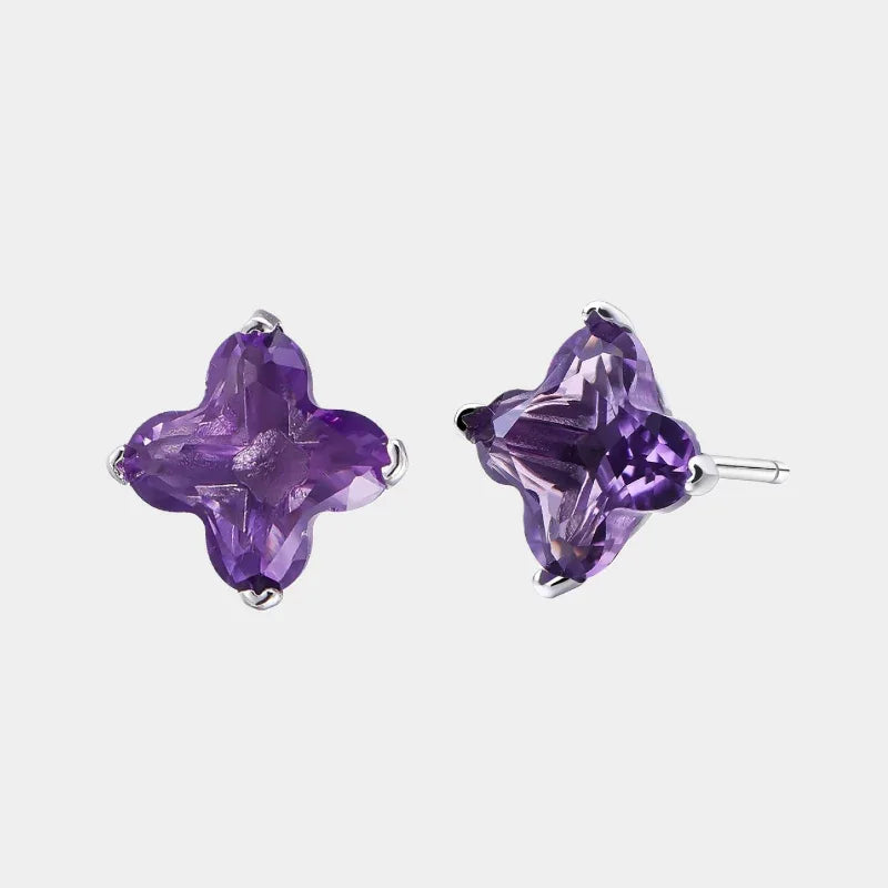 clover-cut amethyst stud earrings front product view on a white background