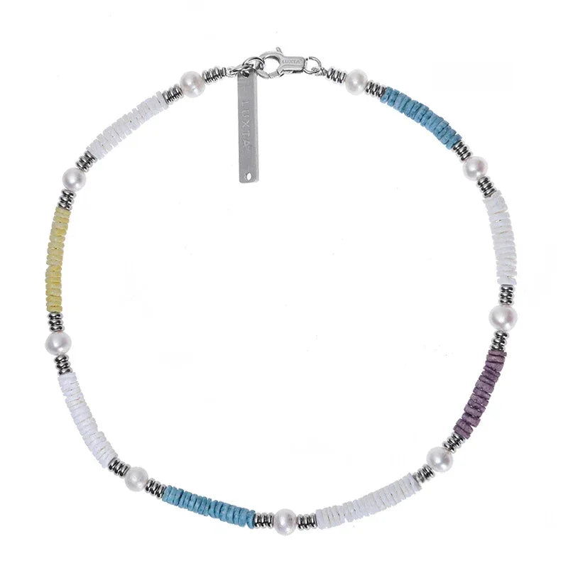 Colorful Shell Pearl Beaded Necklace — alternate isolated full necklace view