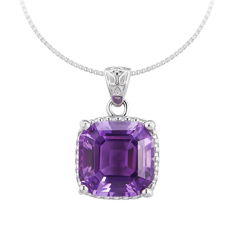 cushion-cut amethyst pendant necklace front pendant view on a white background