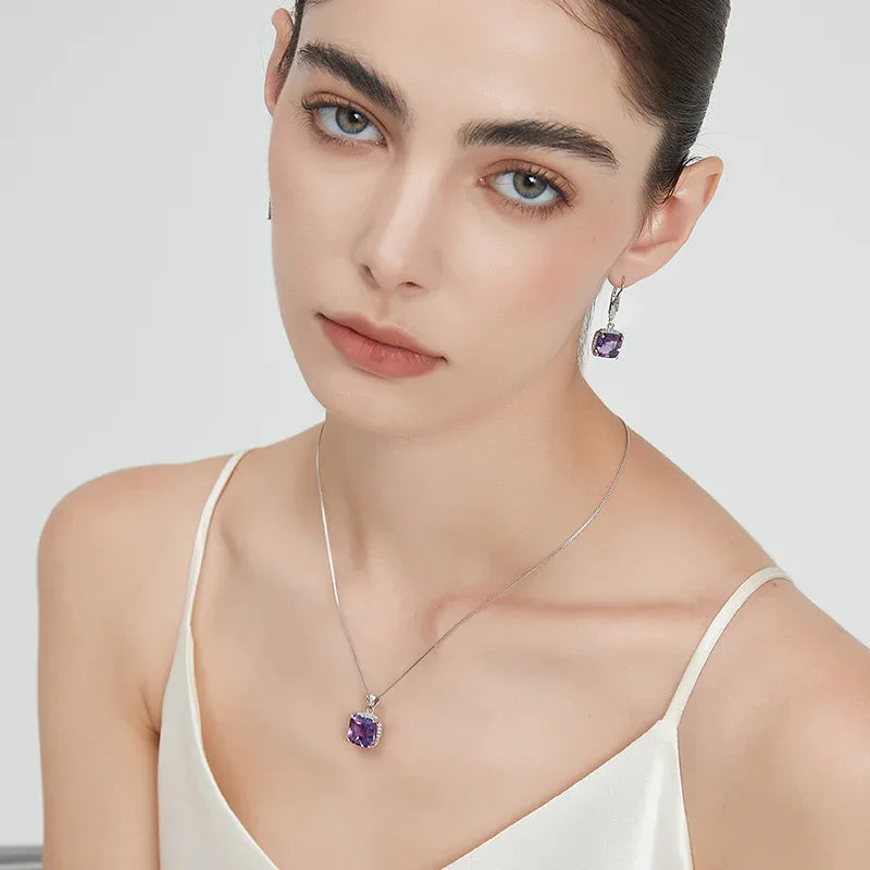 cushion-cut amethyst pendant necklace second neckline view in soft light
